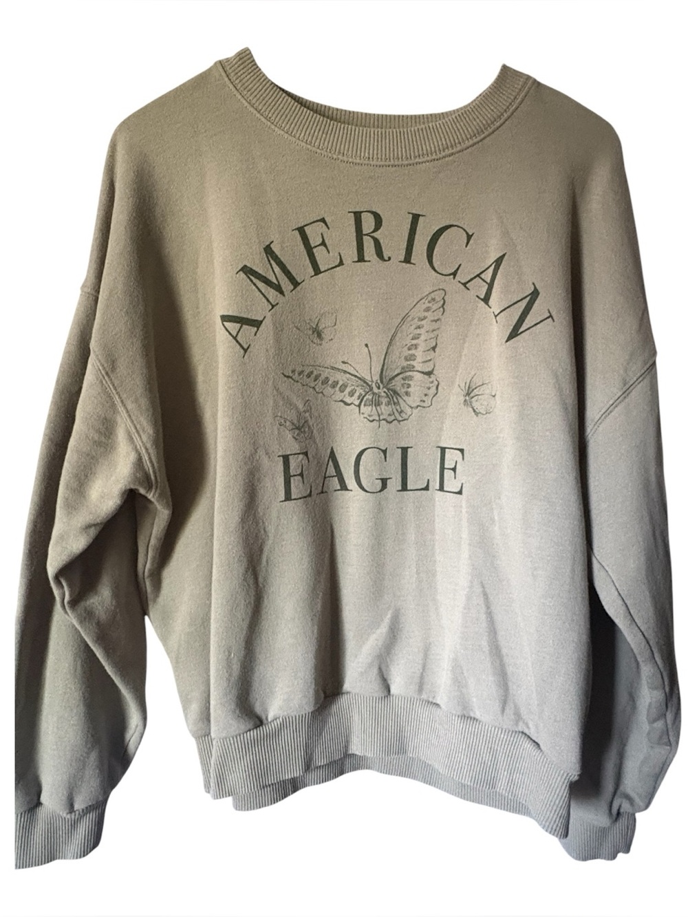 American Eagle Butterfly Olive Green Crew Neck